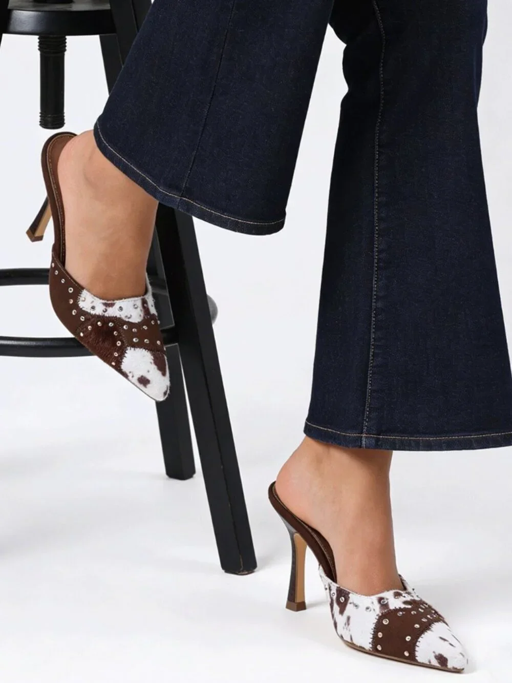 Black and White Sexy Women's Slip-On Mule Heels